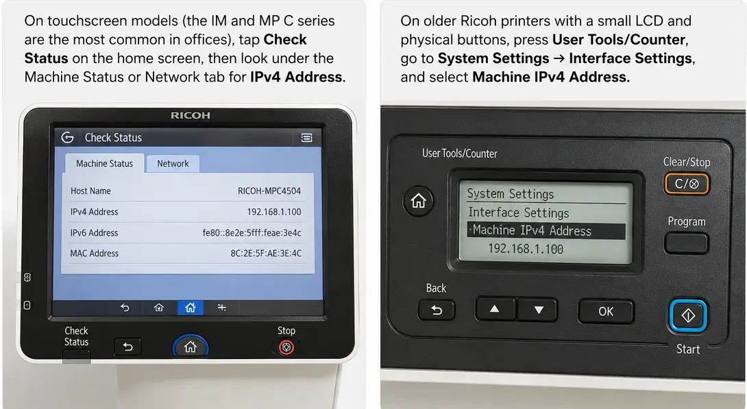 find ip address on ricoh printer process